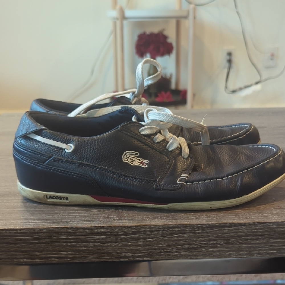 🔥Price Drop🔥Lacoste Navy Blue Leather Boat Shoes with White Laces - Picture 13 of 16